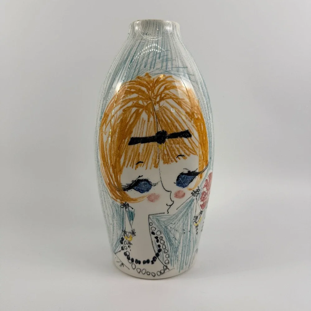 Vintage Milvia Scarpa Quadrifoglio Italy Ceramic Girl Face Vase MCM